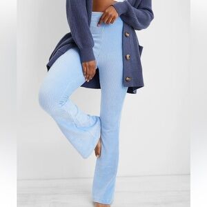 Aerie Groove On Velour High Waisted Blue Flare Pants size L